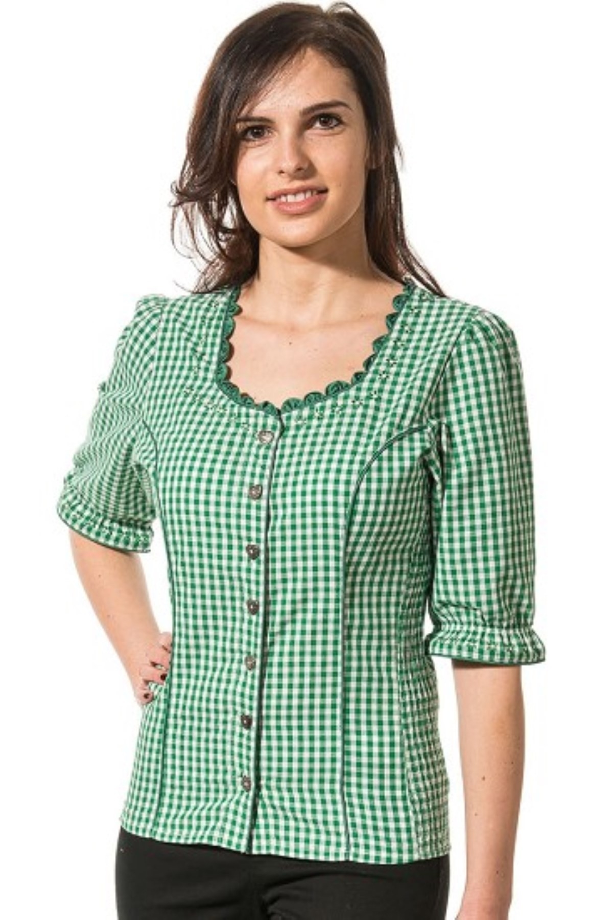 Trachtenbluse Jasmin Rot-Weiß Kariert - Dirndl Bluse Mit Stehkragen