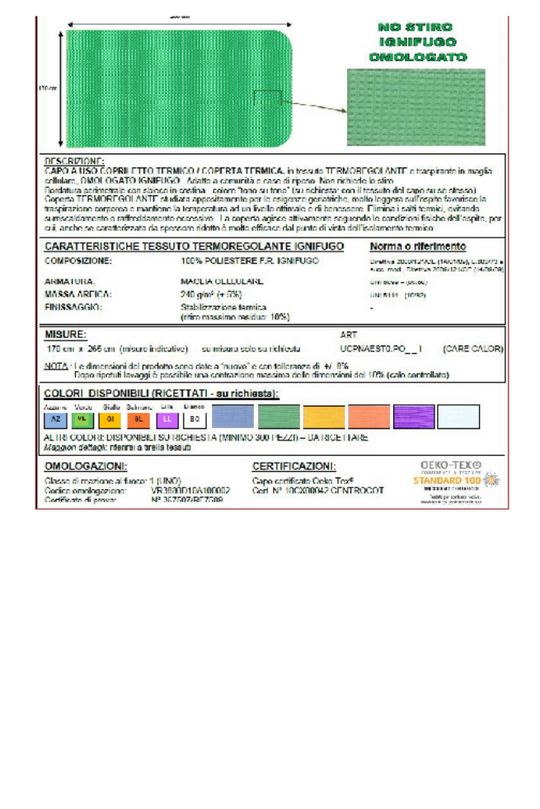 Copriletto ignifugo CARE CALOR - 100% poliestere, 240 gr/m²