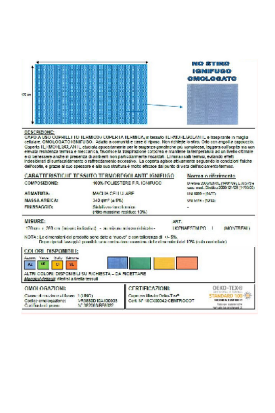 Copriletto termico ignifugo MONTREAL - 100% poliestere, 340 gr/m²